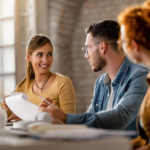 Small group of young entrepreneurs communicating in the office.