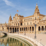 Spain, Seville. Spain Square, a landmark example of the Renaissa